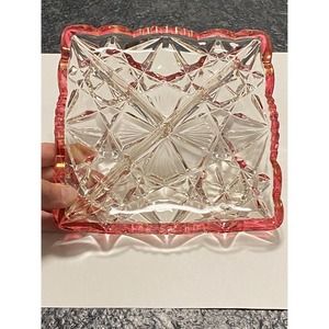 Iridescent Candy/ hors d'oeuvres￼￼  Etched Cut Glass Square Dish with dividers